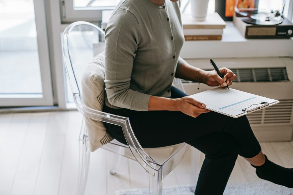 person completing a Working from home risk assessment